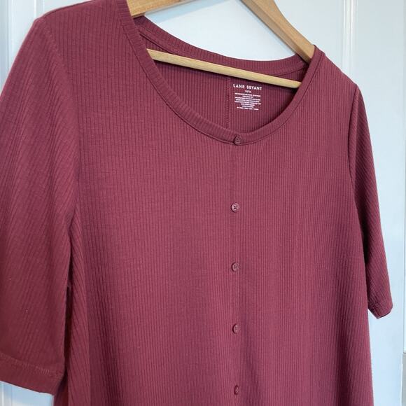 Lane Bryant Button Down Ribbed Tshirt Women's Size 2X 16-18 Maroon Red Stretchy - Picture 4 of 8